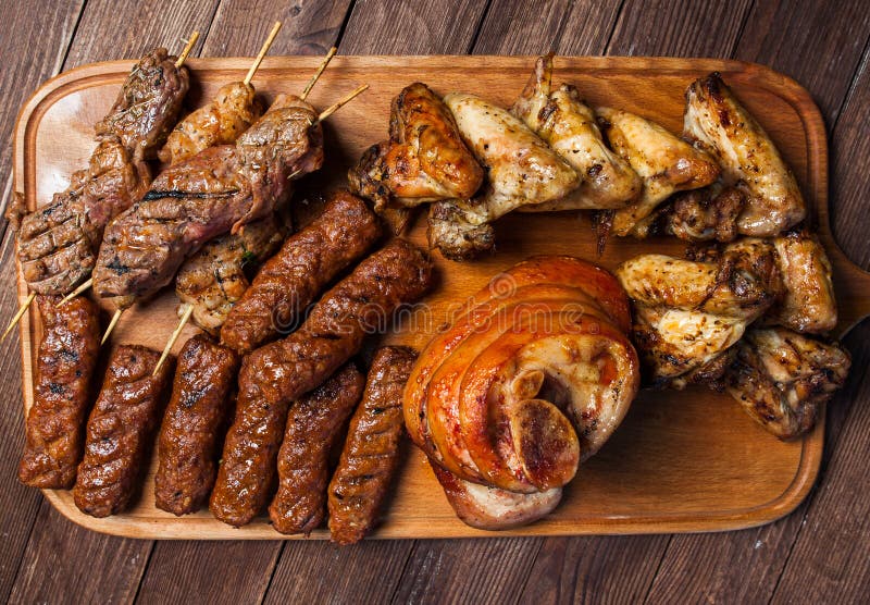 Grilled meat platter which is high in protein.