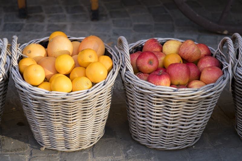 Basket of oranges and apples.