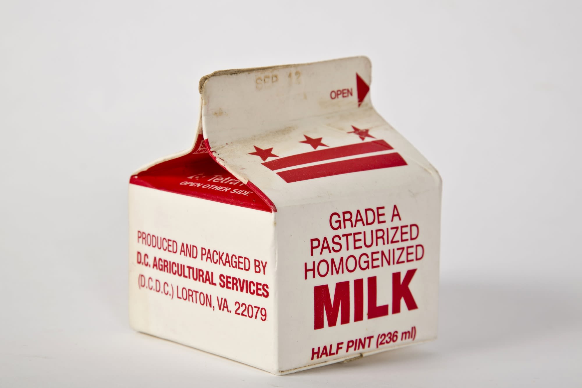 Pasteurized milk in a small carton.