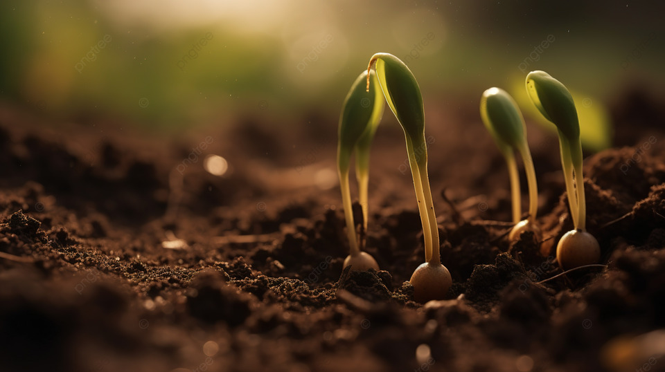 Seedlings starting to grow out of fertile soil. Seedlings starting to grow out of fertile soil.