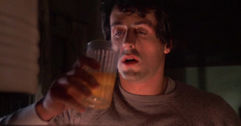 Rocky eating raw eggs