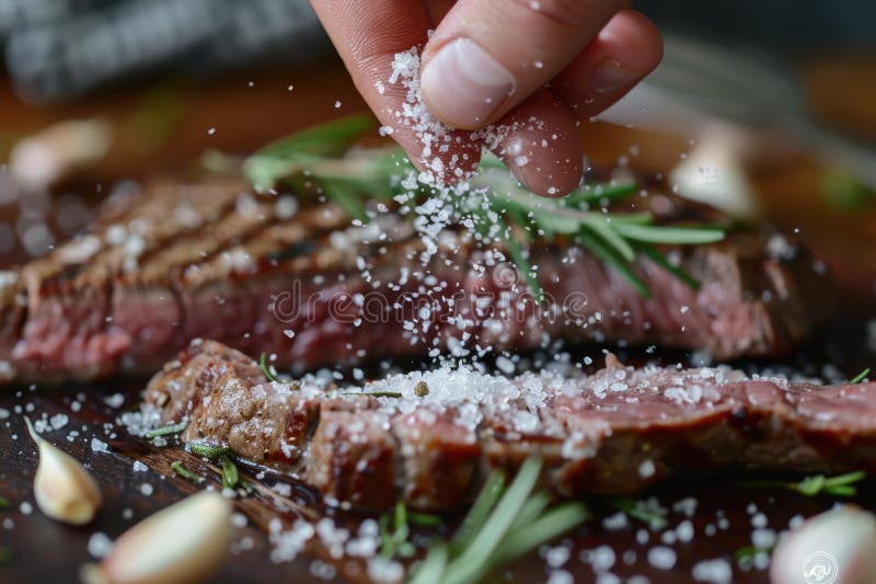 Heavily salting a steak