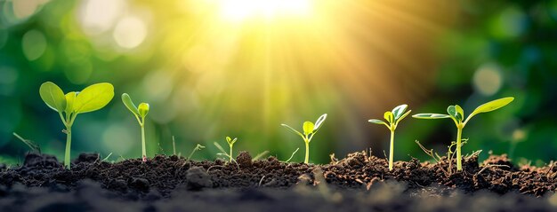 Seedlings growing in sunlight.