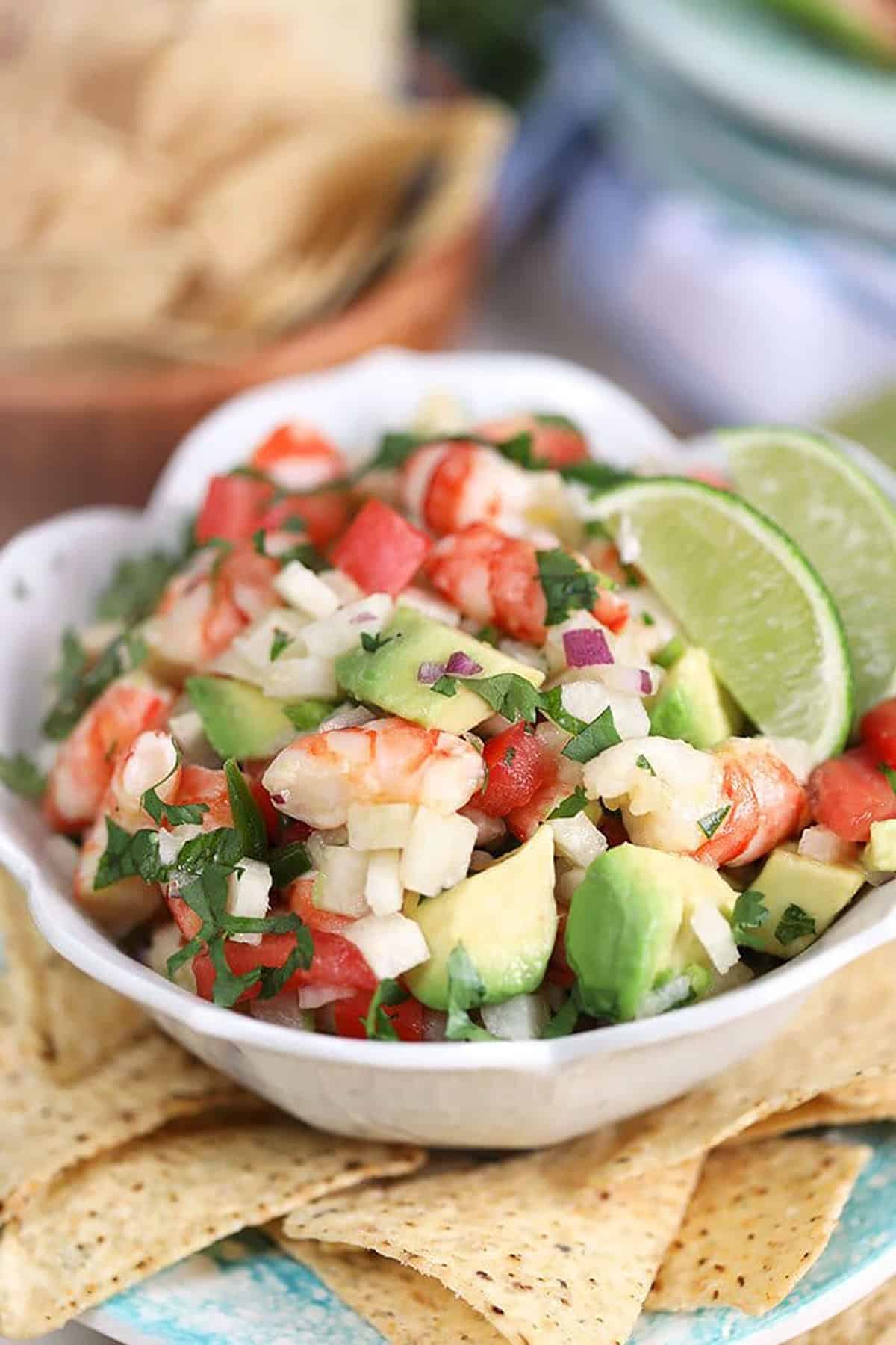 Raw shrimp ceviche.