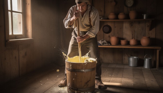 Traditional way to churn butter.