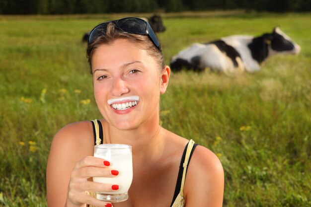 Drinking a glass of fresh raw milk.